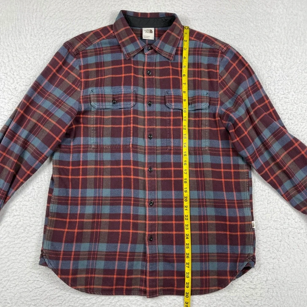 The North Face Flannel Shirt Mens Large Burgundy Blue‎ Orange Plaid Button Down